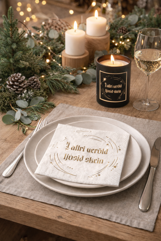 Icelandic Christmas Napkins - "The Light Shone Throughout the World"